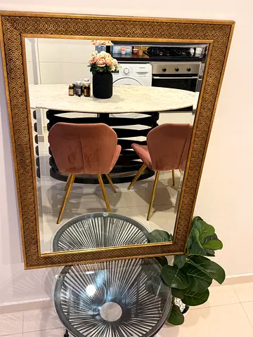 Large Decorative Framed Wall Mirror with Ornate Gold Frame