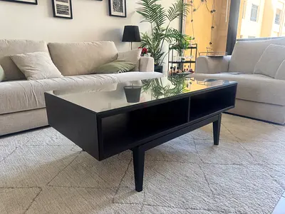 IKEA Glass Top Black Coffee Table with Open Storage