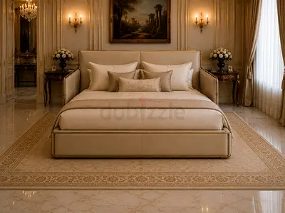 Beige Upholstered King Bed with Headboard and Built-in Frame including premium mattress