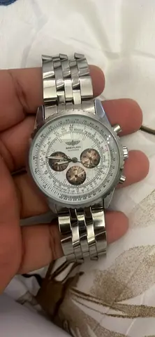 Breitling-style stainless steel chronograph wristwatch - used