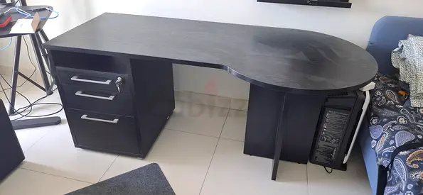 Large Black Office Desk with Drawers