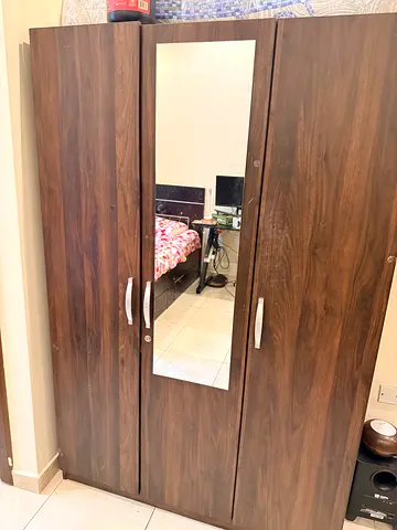 3-Door Wooden Wardrobe with Mirror