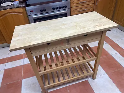 Wooden Kitchen Island with Drawers and Shelves