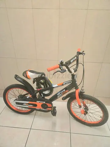 Kids Orange  Black Bicycle with Training Wheels and Helmet