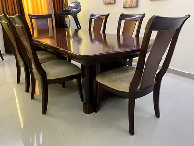 Solid Wood 8-Seater Dining Table with Chairs - Dark Finish