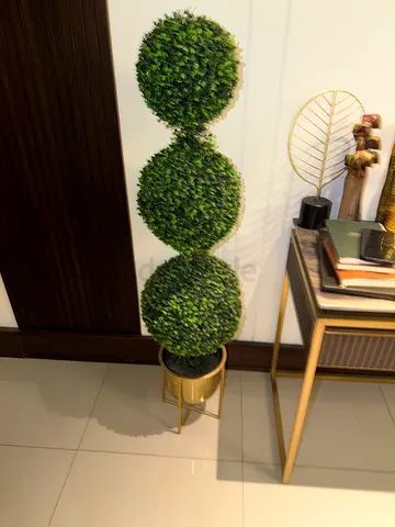 Artificial Triple-Ball Topiary Plant in Decorative Pot