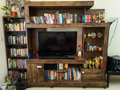 Large Entertainment Unit with Built-in Bookshelves