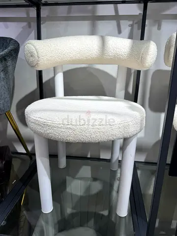 White upholstered vanity stool with backrest - compact modern design