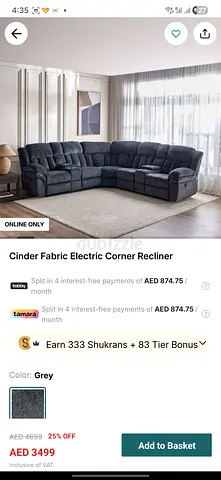 Moveout Sale! Home Center L-shaped Grey Fabric Recliner Sofa with Cup Holders and storage (5 seater)