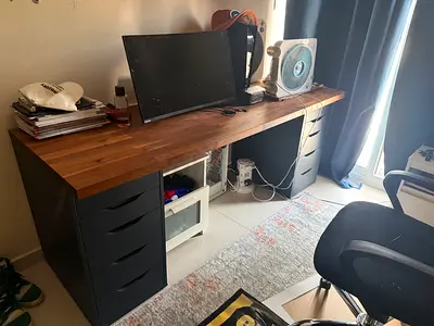 Large Wooden Top Double Pedestal Desk with Storage - Good Condition