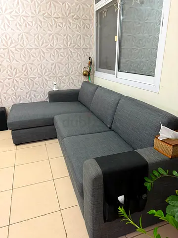 Gray L-shaped Fabric Sofa with Chaise - Good Condition (Home Center)