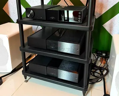 Stack of Naim Audio Components - NSC 222 DAC, NPS 300, NAP 250