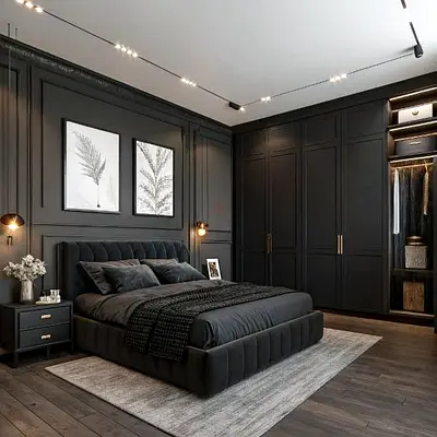 Modern Black Upholstered Bed Frame and Headboard