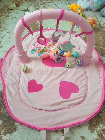 Pink Baby Play Mat with Hanging Toys - Good Condition