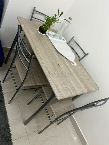 Compact 4-Seater Wood Effect Dining Table with Metal Frame