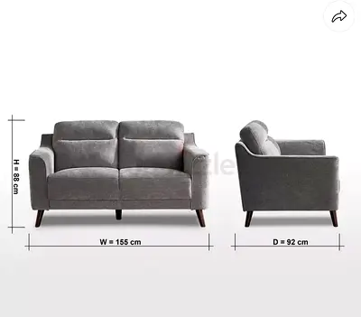Compact 2-Seater Grey Fabric Sofa - Modern Design, Good Condition