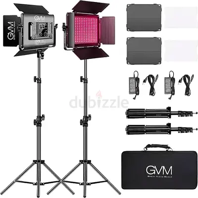 GVM RGB LED Video Lighting Kit with Stands and Carrying Case used once only