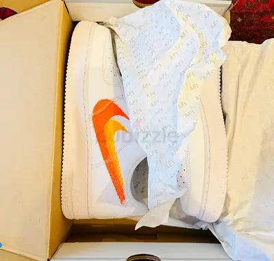 White Nike Air Force 1 with Orange Gradient Swoosh - Brand New size 10 US / EU 44