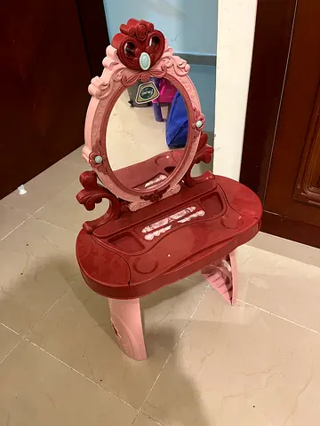 Kids Pink Play Vanity Table with Mirror and Stool - Good Condition