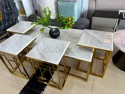 4+1 Marble Top Nesting Side Tables with Gold Frames