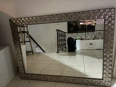 Large Decorative Silver Framed Wall Mirror - Good Condition