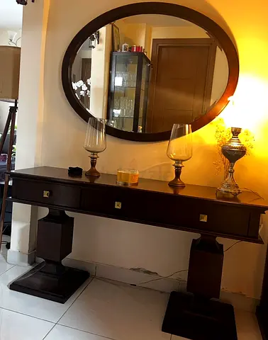 Wooden console desk with  the mirror