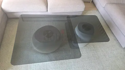 BO CONCEPT Glass Coffee Table Top with grey micro cement bas3- Dark Smoke Finish x 3