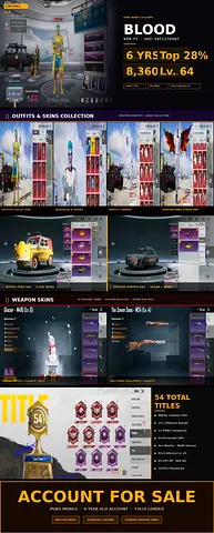 PUBG Mobile Account For Sale(6 Years ·Lv.64 ·54 Titles· Glacier M416 Lv.6)RARE STUF Face to face dea
