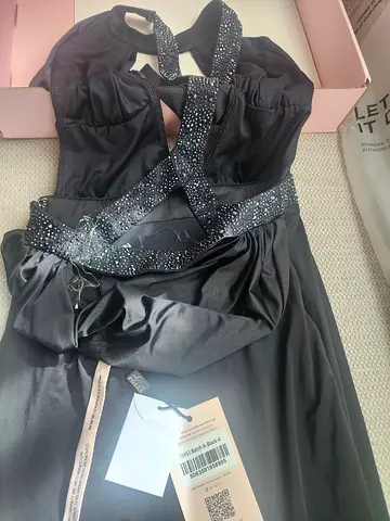 Black satin evening dress with embellished straps - brand new with tags.