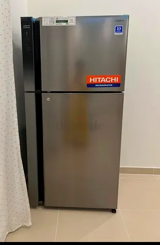 Hitachi 2-Door Top Freezer Refrigerator - Stainless Steel, Good Condition