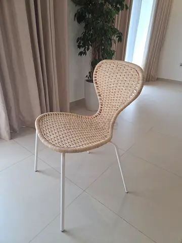 Ikea Alvsta Woven Rattan Accent Chair with White Metal Legs