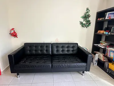 IKEA LANDSKRONA leather sofa Black faux leather 3-seater sofa in good condition