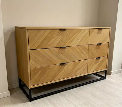 Solid Wood 6-Drawer Dresser with Metal Base - Light Oak Finish
