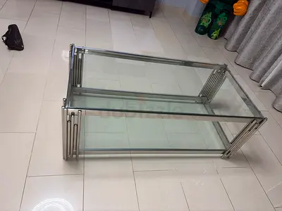 Glass and Chrome coffee tables (1 large) - (2 small) Good Condition