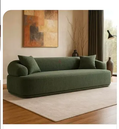 Green Fabric 3-Seater Sofa with Rounded Edges