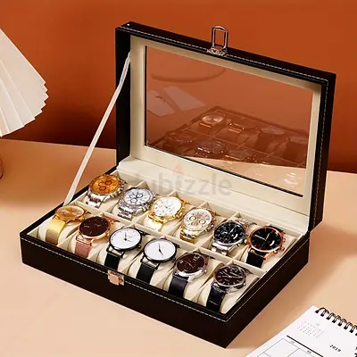 New Watch Box 12-Slot Watch Organizer with Lock  Removable Pillows | Synthetic Leather Storage Case