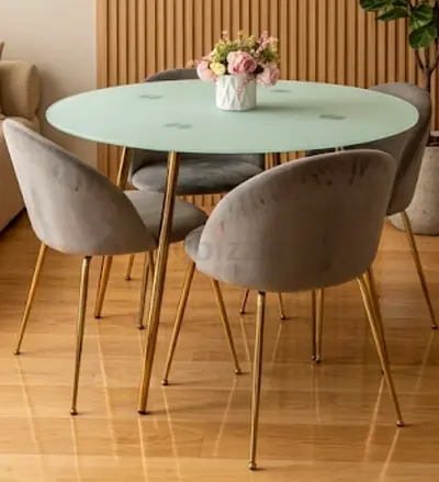 Chic Modern Dining Set (Round Glass Table + 4 Velvet Chairs)