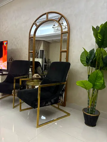 Set of 2 Modern Black Velvet Accent Chairs with Gold Frame