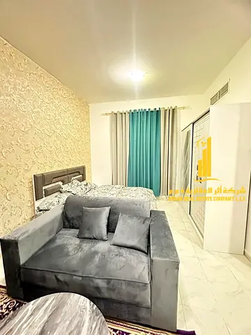Furnished studio apartment for rent in Ajman, Al Jurf 2, Jasmine Towers. Clean and tidy furnishings