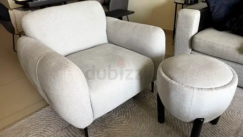 Fabric Armchair and ottoman