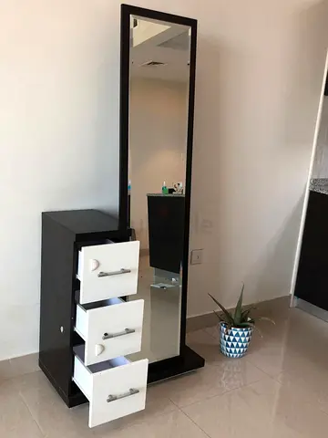 Full-Length Mirror with 3-Drawer Storage Cabinet - Dark Wood