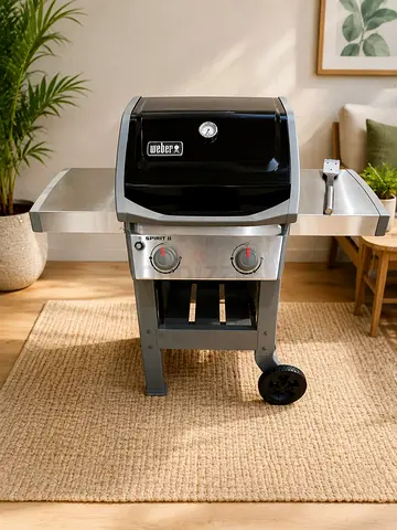 Weber Spirit II E-210 Gas Grill. It is a compact 2-burner gas barbecue specifically optimized for sm