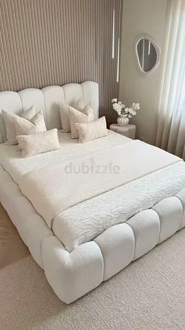 White Upholstered Plush Bed Frame - Queen