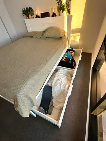 IKEA Brimness Queen size bed frame with mattress.