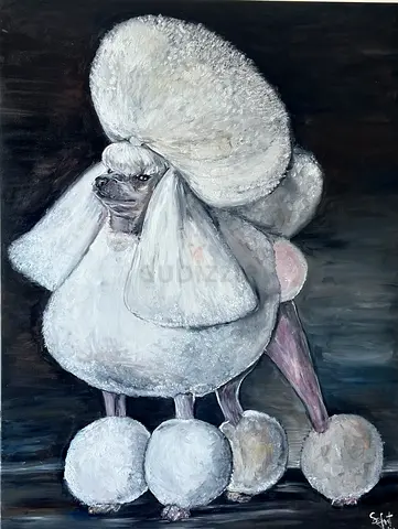 Original Oil Painting of a White Snow Poodle - Signed
