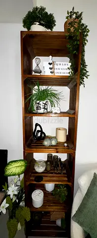 Solid Wood Tall Display Shelf / Bookcase - Rustic Brown