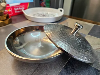 Marina Home-Stainless Steel silver Decorative Bowl with Hammered Lid