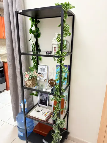 Black metal open bookshelf / display shelf - good condition