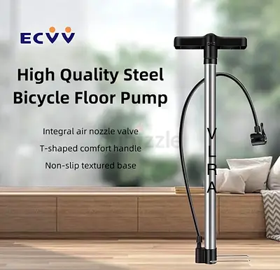 Steel Bicycle Floor Pump with T-Handle and Gauge