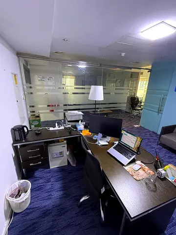 Fully Furnished Private Office Desk with Storage and Chair in Business Center